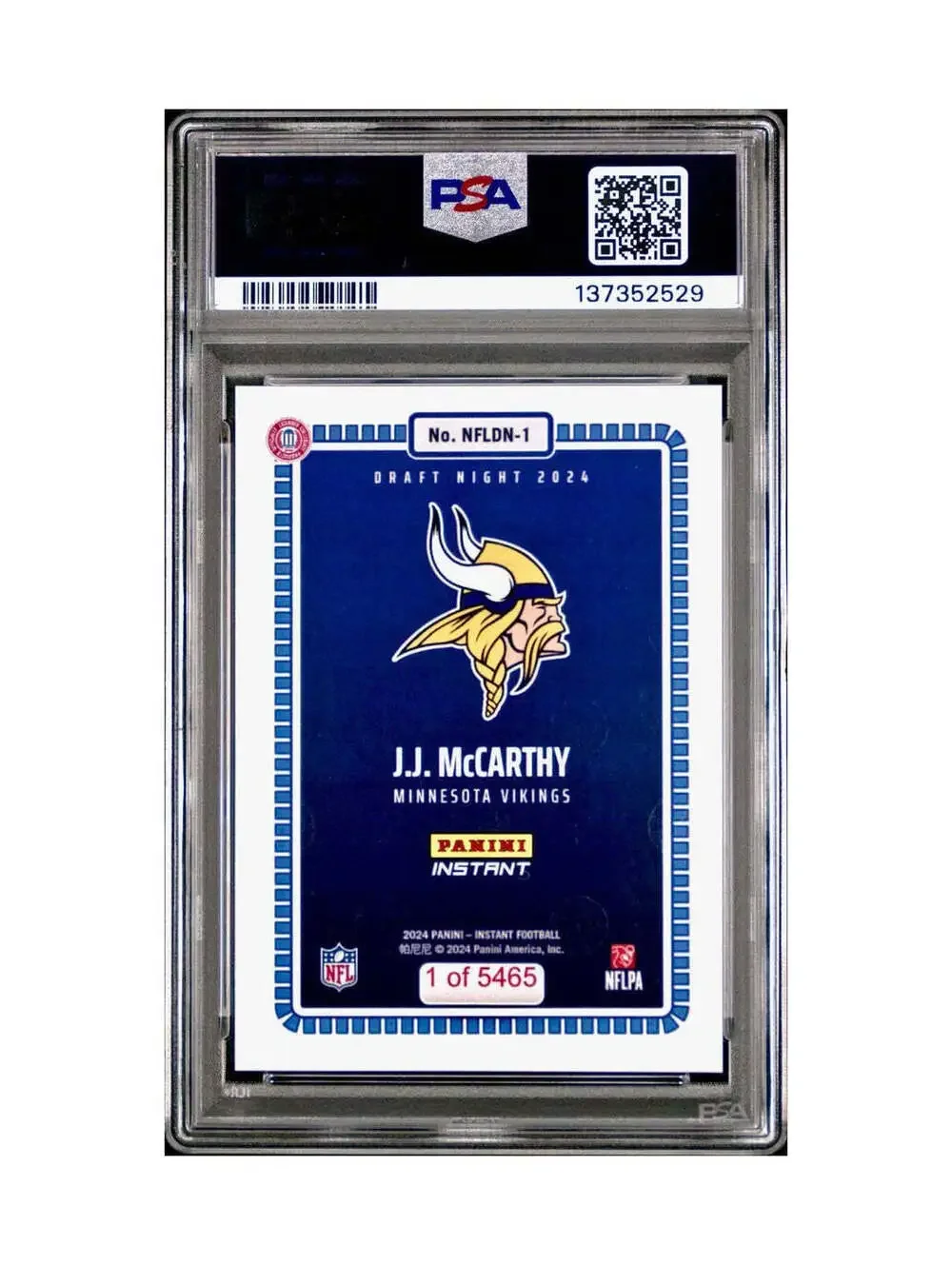 J.J. McCarthy 2023 Panini Instant Draft Night #NFLDN-1 PSA 9 Mint